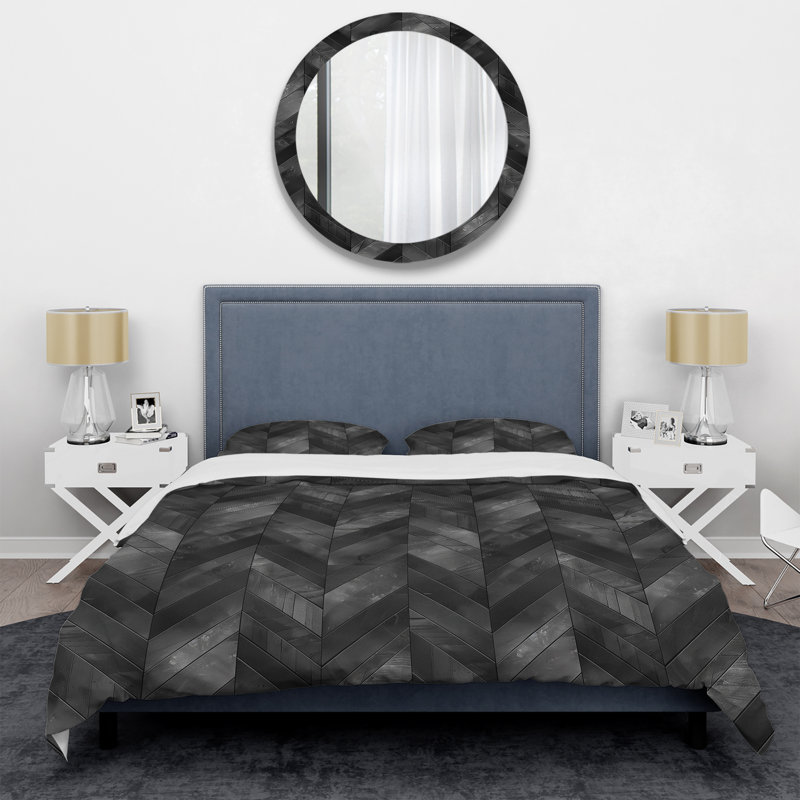 Ensemble de housse de couette moderne gris foncé Herringbone III, Housse de couette très grand + 2 très grandes ta