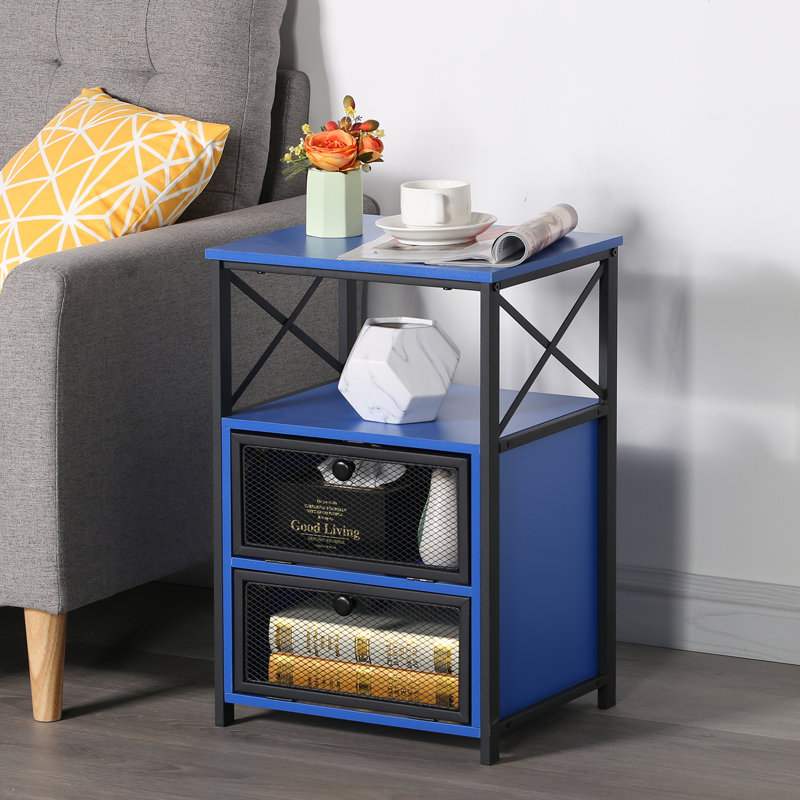 Kempst Nightstand Set 2, Small Bedside Table with Drawers, Narrow Side End Table with Open Shelf, 2 Drawer Dresser for Bedroom/Living Room/Dorms