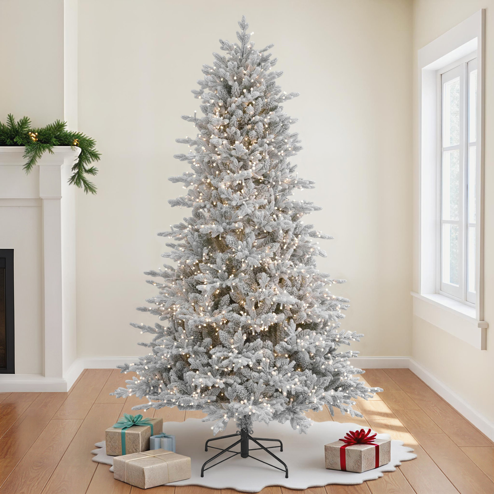 Dandan Flocked Lighted Artificial Christmas Tree - Includes a Tree Storage Bag and Remote Control, 7'