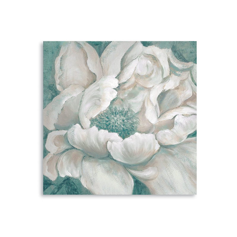 Art floral sur toile sans cadre blanc sarcelle Blossom 16 po x 16 po