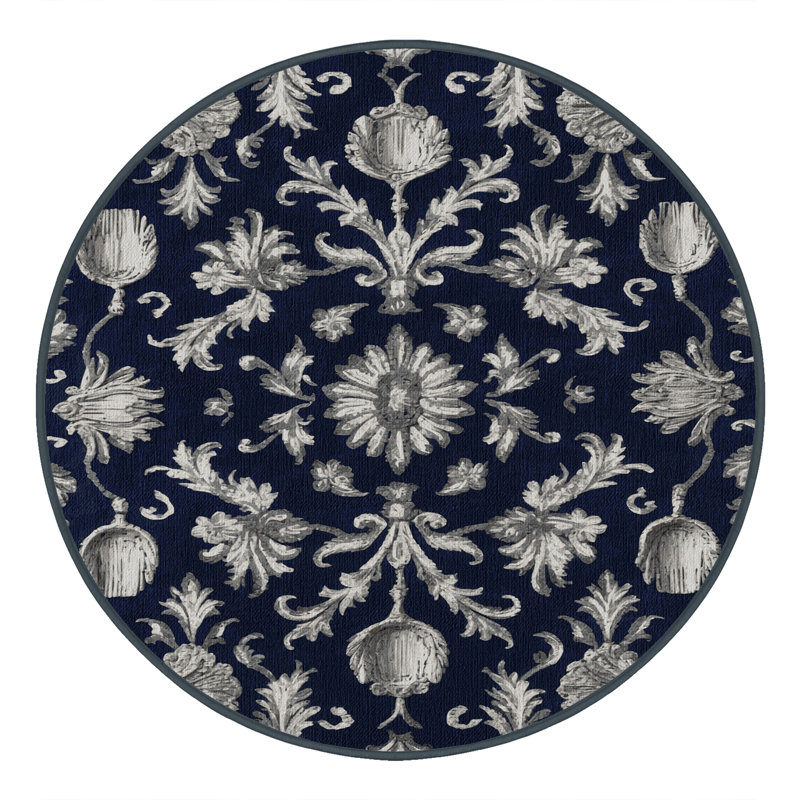 Tapis gris français lavable à la machine, Rond 8 pi