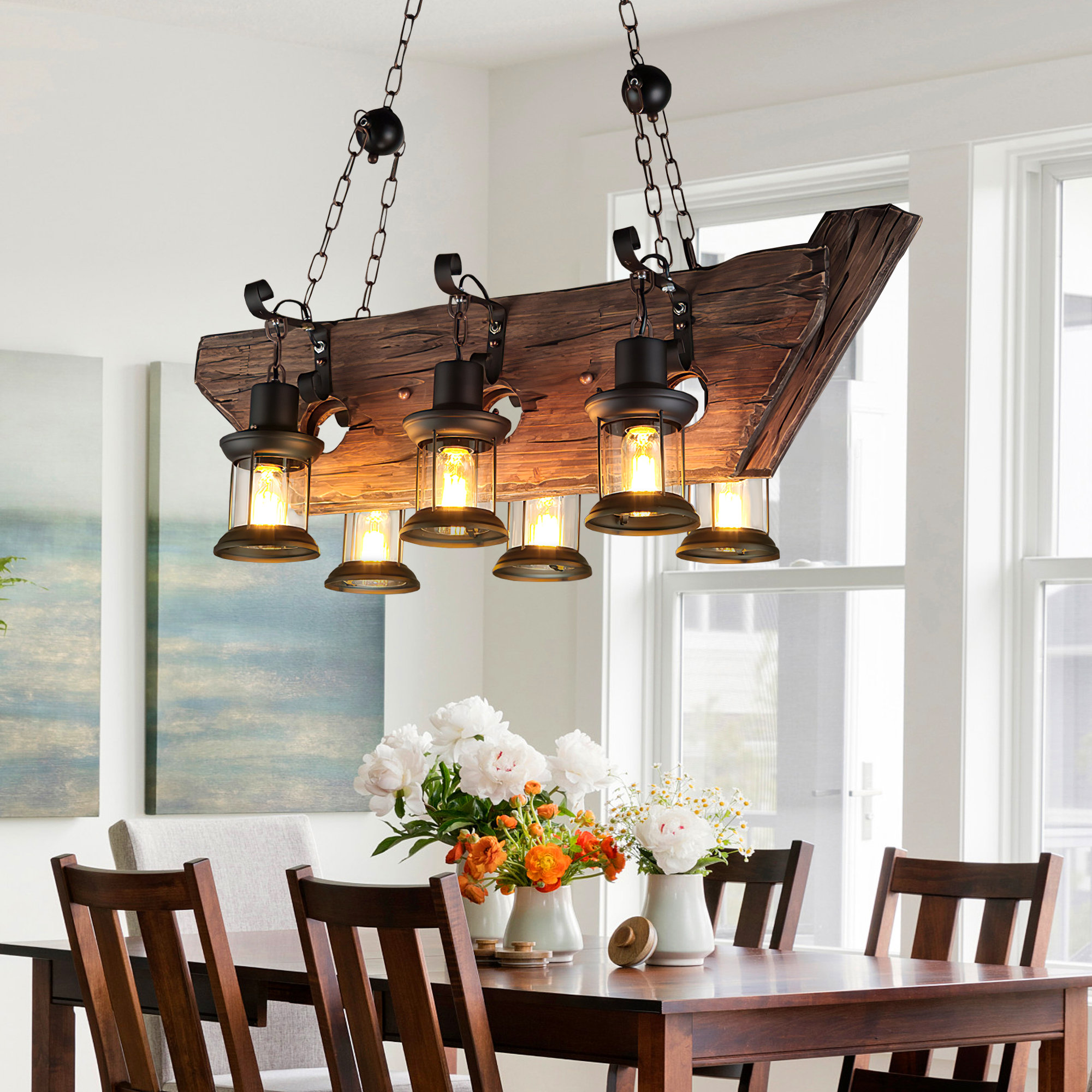 Breakwater Bay Postville 6 - Light Wooden Chandelier with Ship Shape