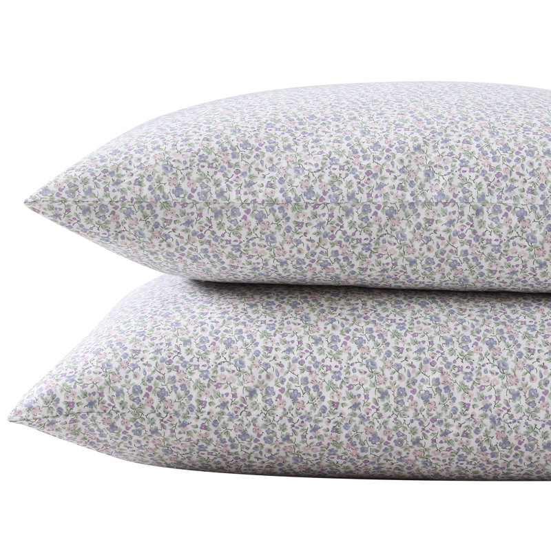 Laura Ashley Printed Cotton Percale Pillowcase Set, Emogene Purple, Standard Pillowcase Set
