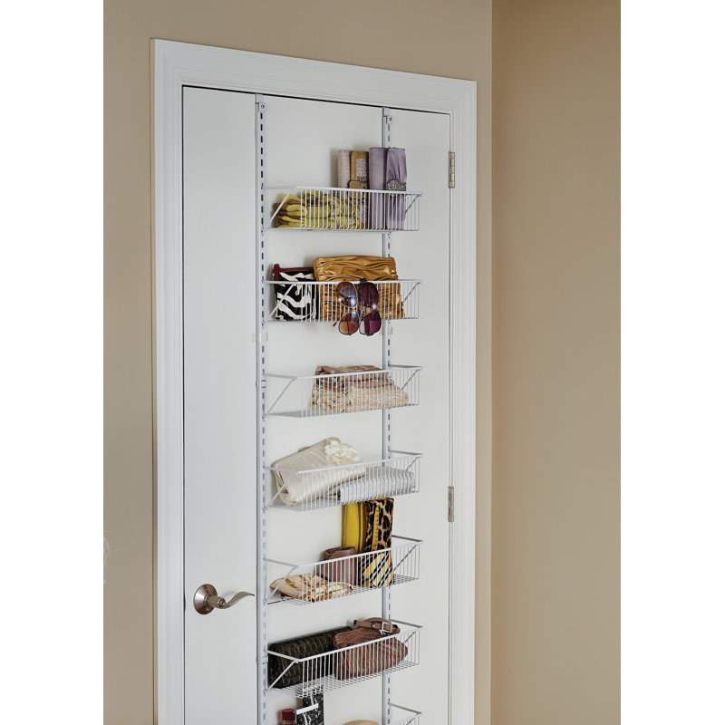 White Epoxy-Coated Steel Over-The-Door Basket Organizer