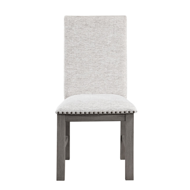 Ensemble de 2 chaises d'appoint de salle à manger Hoso, beige, structure en bois, garniture cloutée