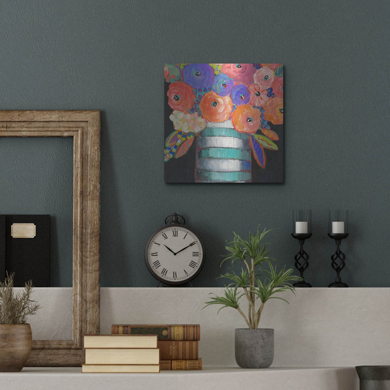 «Orange, mauve et rayures» par Holly Wojhan, H 12 po x l 12 po