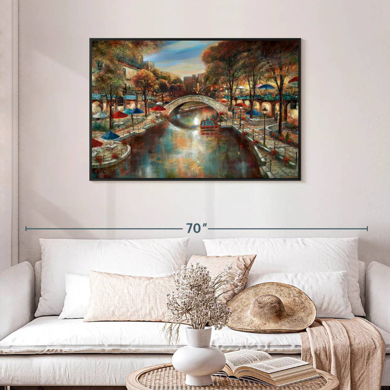 Soirée sur le canal, Cadre flottant noir, 43 po x 29 po