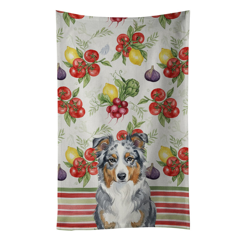 Blue Merle American Shepherd Vegetables Kitchen Towel, Blue Merle American Shepherd