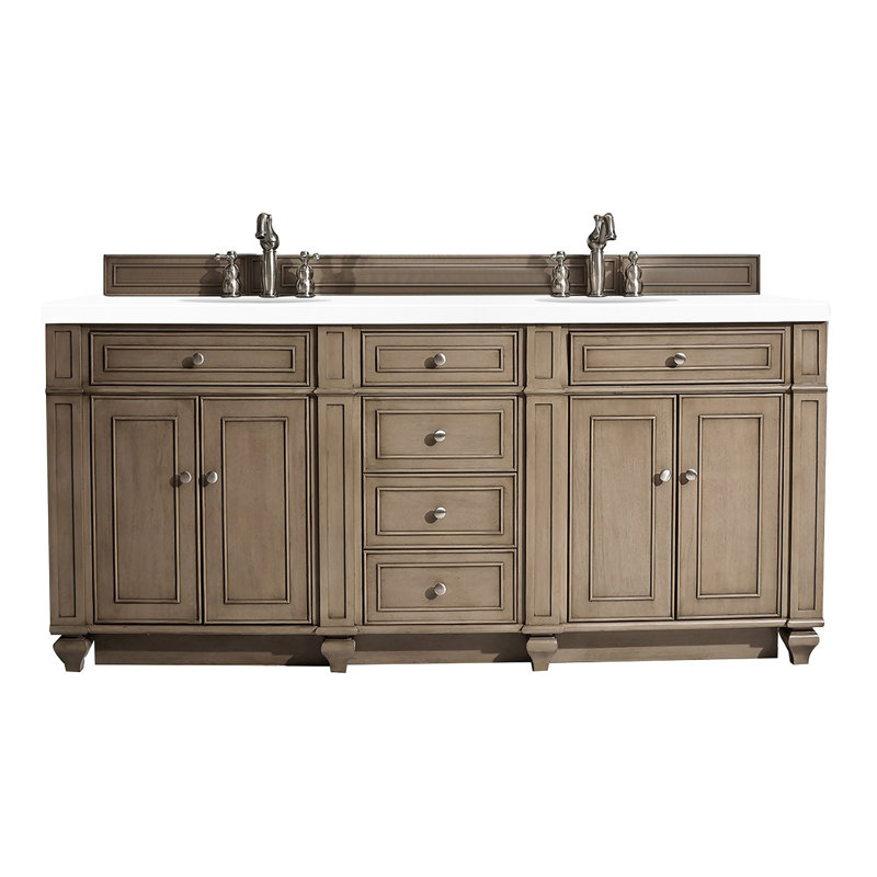 Bristol 72'' W Double Vanity, Whitewashed Walnut, White Zeus, 8" Widespread