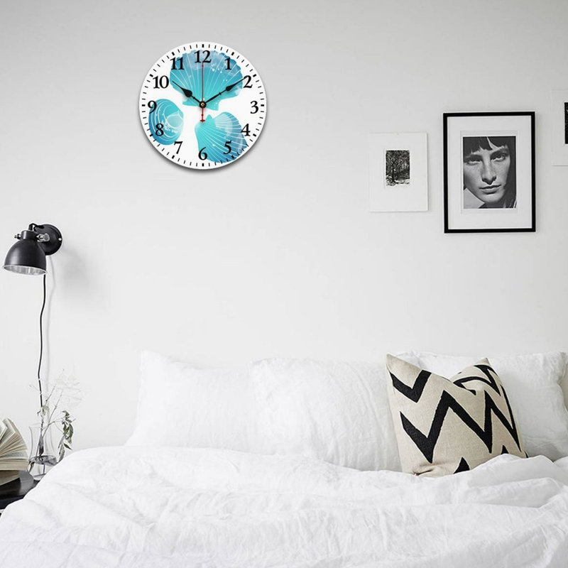 Horloge murale 12 po avec coquillage bleu aquarelle, pour salle de bain