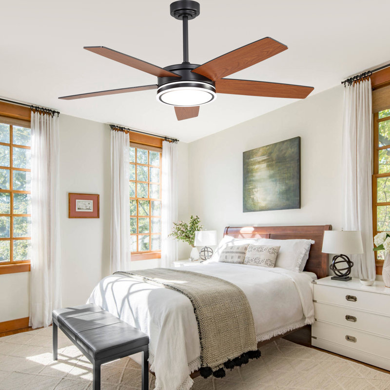 52" Modern Ceiling Fan with Lights and Remote, Black Ceiling Fan with Reversible Blades, Black, Black