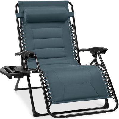  Très grand fauteuil rembourré pliant d'extérieur avec plateau latéral - Bleu ardoise