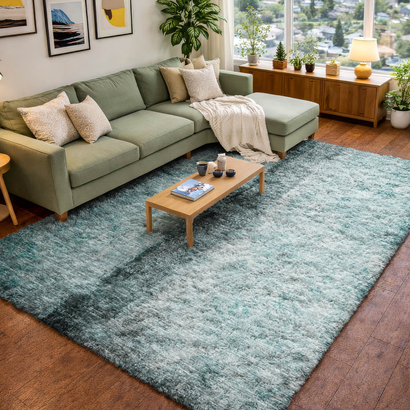 Tapis à poil long de qualité supérieure lavable à la machine ADS605, Teal, 5' x 7'6"