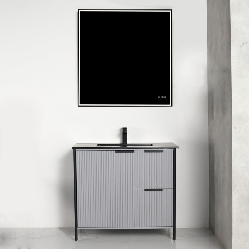 Meuble-lavabo autoportant 36 po avec lavabo Chriselda, Noir, noir, noir, noir, Gris