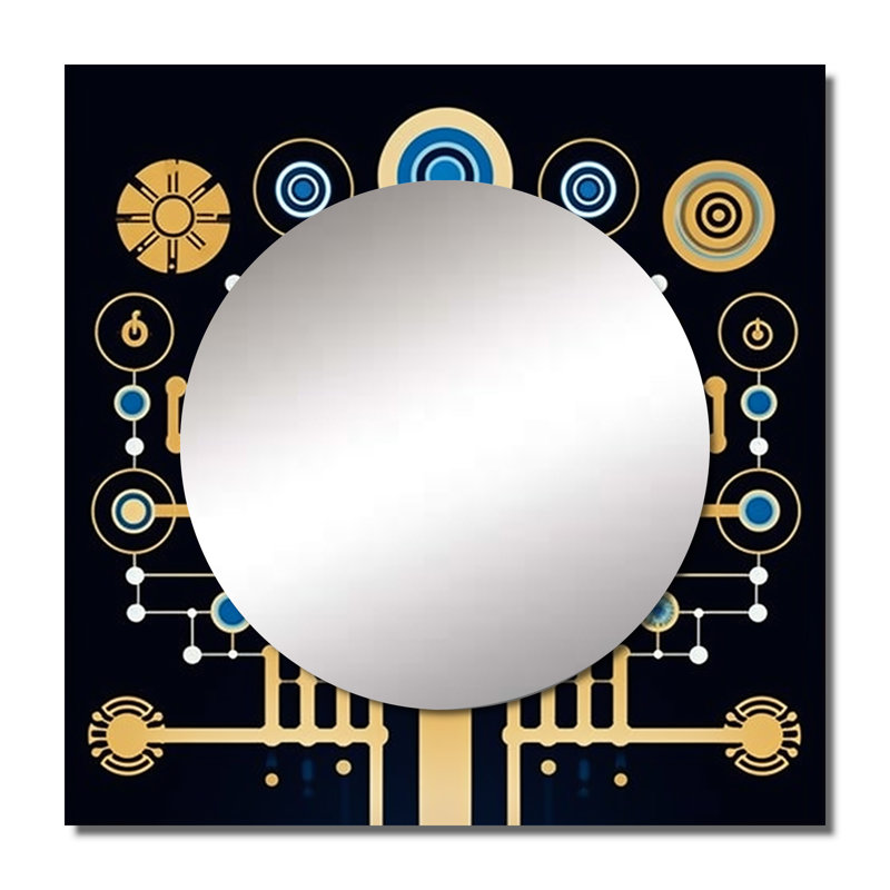 Futur géométrie éveil de la conscience III - Grand miroir carré géométrique moderne pour décoration murale, 29 po x 29 po