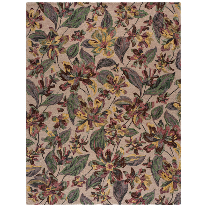 Kallon Hand Tufted Wool/Cotton Floral Rug in Gold/Pink, Rectangle 8' x 10'