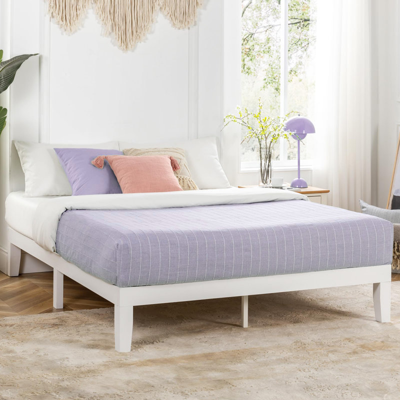 Solid Wood Platform White Bed With Wooden Slats No Box Spring Needed Easy Assembly 12 Inch Classic, California King