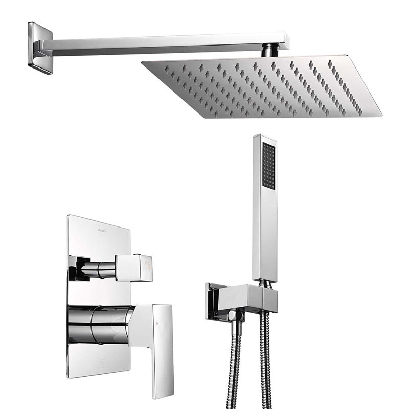 Aquaterior Shower Faucet Set Wall Mount Concealed Mixer Valve Rain, Chrome