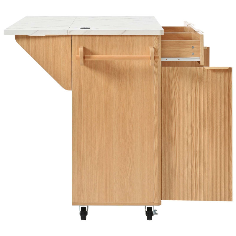 Versatile Fluted Kitchen Island With Drop Leaf, Power Outlet, And Ample Storage For Enhanced Cooking And Dining Experience