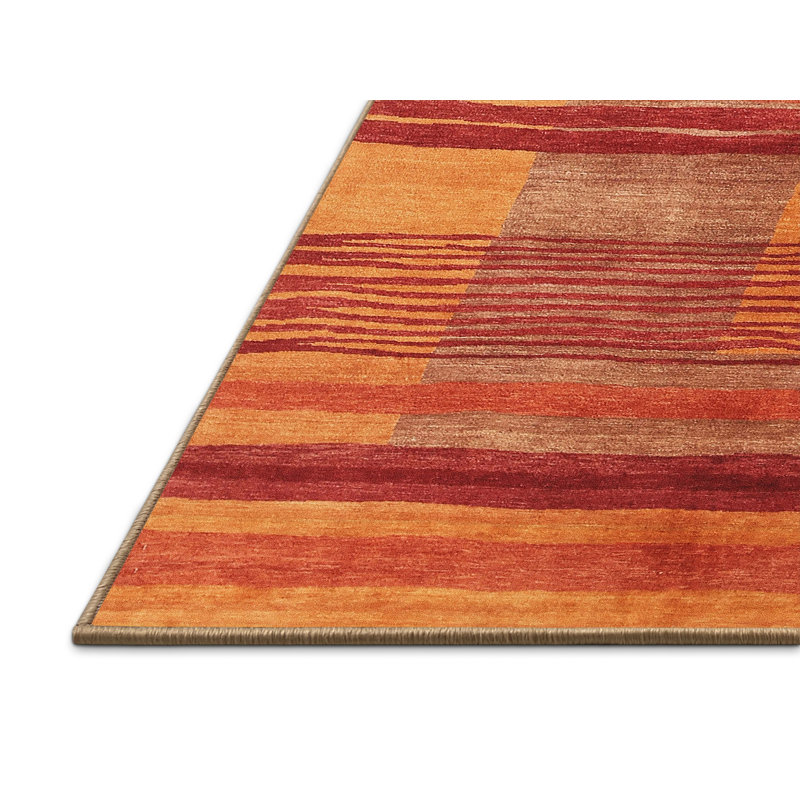 Tapis contemporain rouge / beige, Rectangle 5 pi x 7 pi