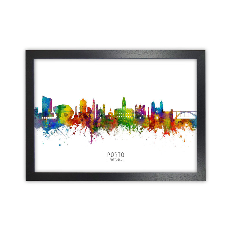 Porto Portugal Skyline by Michael Tompsett - Print, 64cm H x 88cm W x 3cm D, Black Framed