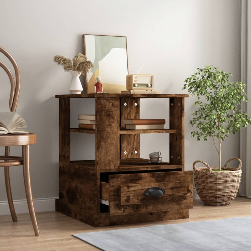 Boruta Solid Wood End Table, Smoked Oak