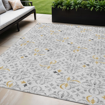 Tapis floral lavable intérieur argenté 5 pi x 8 pi