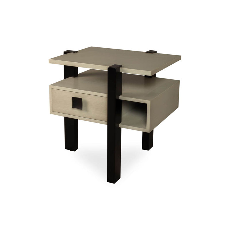 Lethie 62cm W Solid Wood Bedside Table, Left Orientation, Grey, Black
