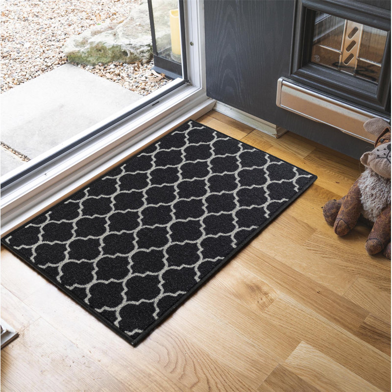 Vasta Non-Slip Geometric Indoor Doormat, 50cm W x 80cm L, Black