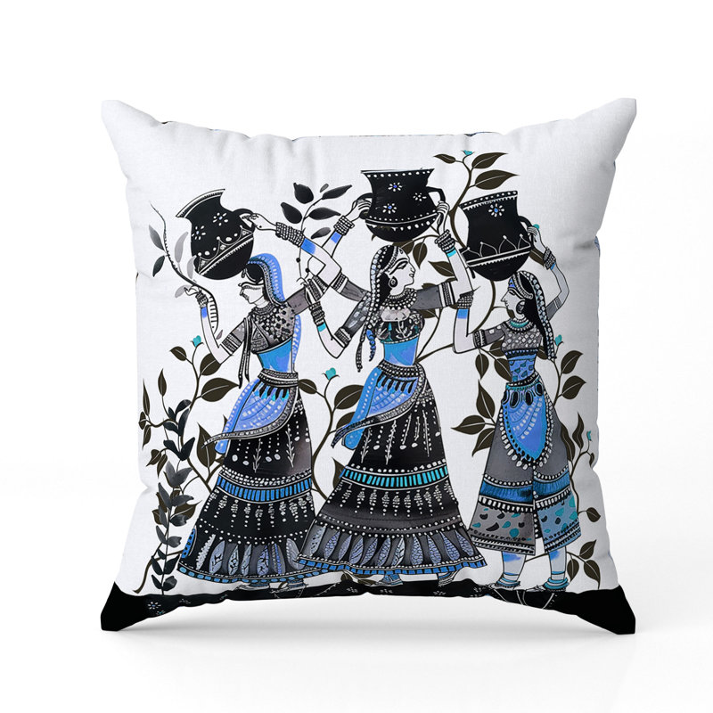 Coussin Water Bearers, H 20 po x l 20 po, Bleu/gris