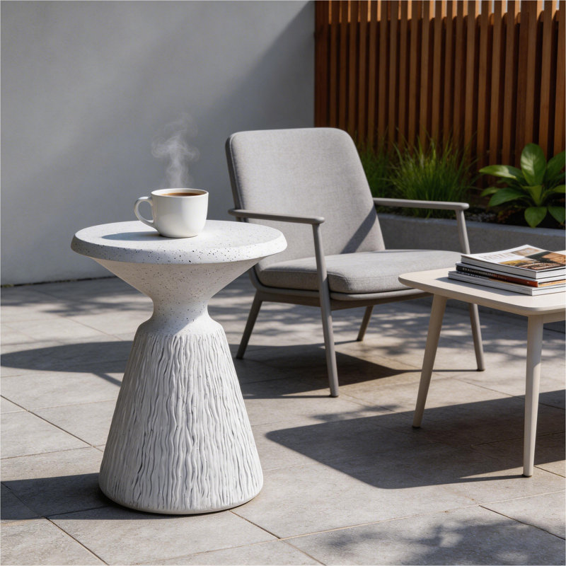 Tables de bout d'extérieur en ciment pour patio, table d'appoint de jardin, petite table d'appoint ronde moderne pour l'extérieur, tabouret de jardin en souche d'arbre pour l'intérieur et l'extérieur