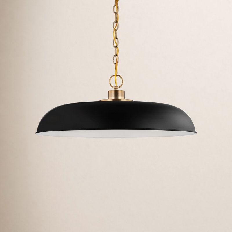 Eddy 1-Light Dimmable Steel Dome Pendant, Matte Black/Burnished Brass, 8" H x 24" W x 24" D