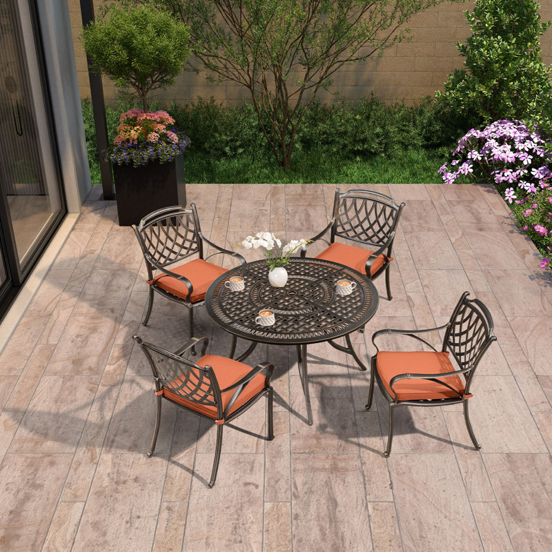 Ensemble repas extérieur en aluminium pour 4 personnes Arelli, Rouge brique