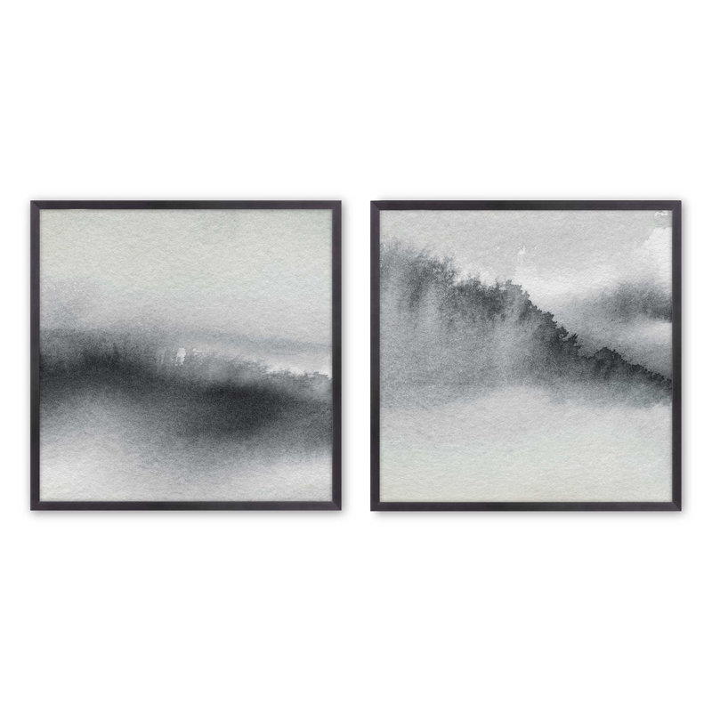 «Whispering Woods», ensemble de 2 reproductions sur papier mat d'archives dans un cadre, Zinc patiné, H 17,75 po x l 17,75 po