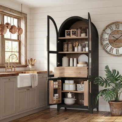 Grand garde-manger arqué 71 po avec 4 tablettes intérieures et 4 tiroirs cachés