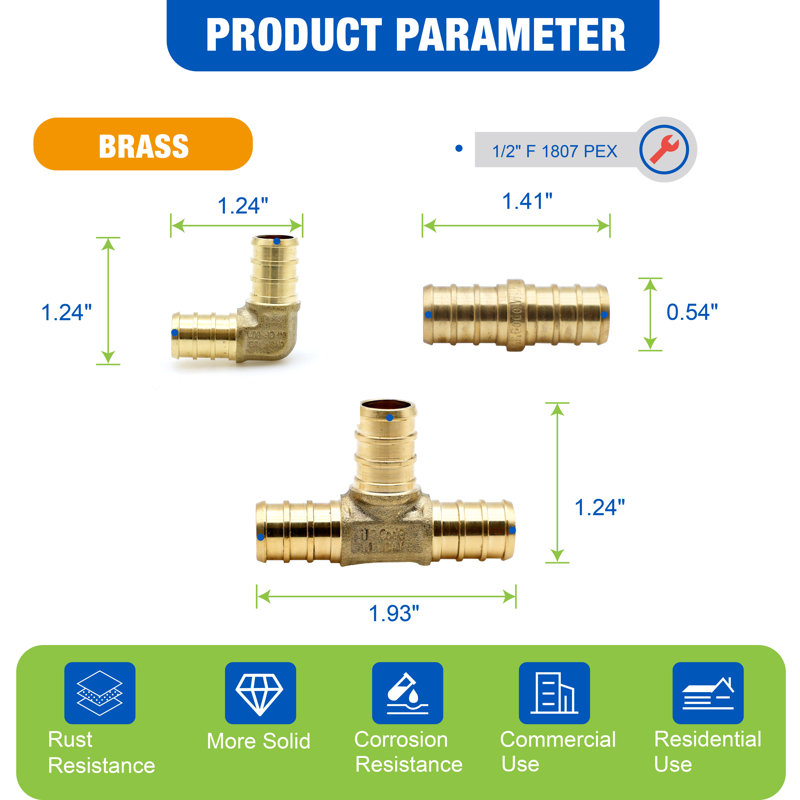 Coupleur 1/2 "à sertir / p1807 pex (20 pièces) + coude (20 pièces) + té (20 pièces)