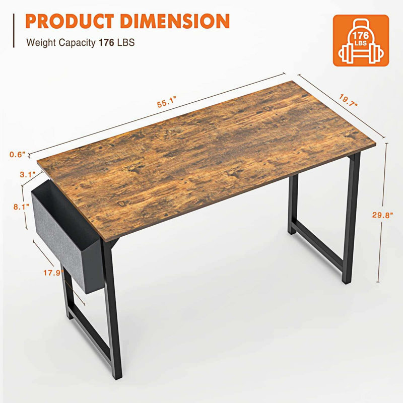 Mathabane Iron Desk, 29" H x 55" W x 19" D, Brown