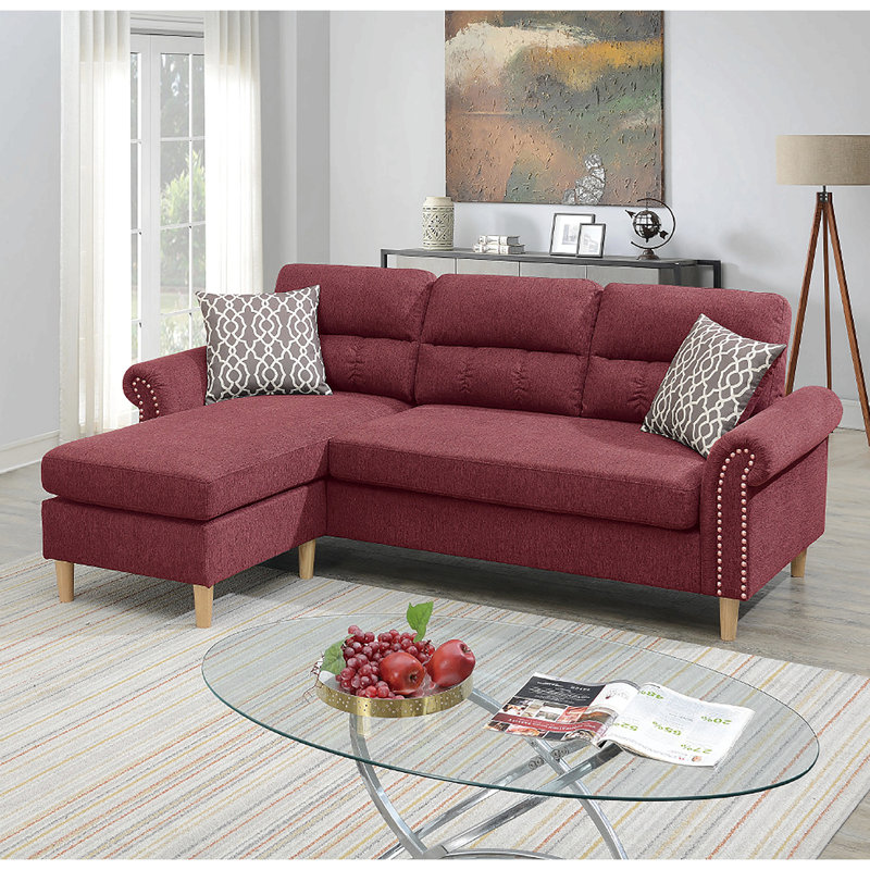 Canapé modulaire réversible en velours rouge paprika, Velours - rouge