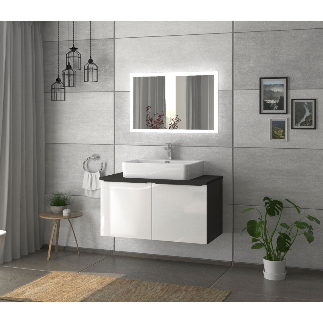 Odin washbasin with base cabinet, 96cm, alpine white / rustic oak / oak, metal handles