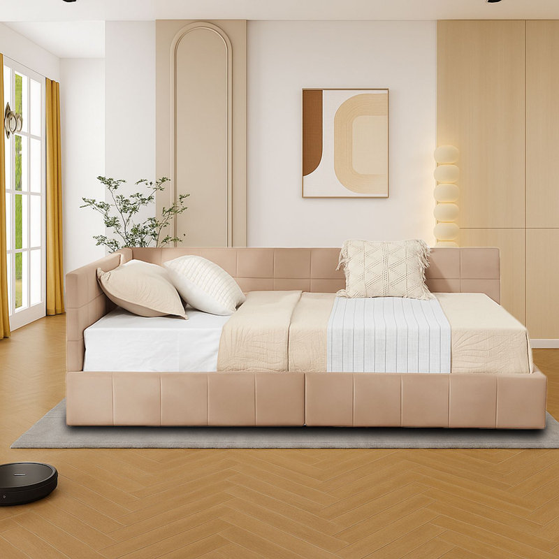 Modern Upholstered Full Daybed with Drawers and Backrest for Bedroom or Guest Room, Pink