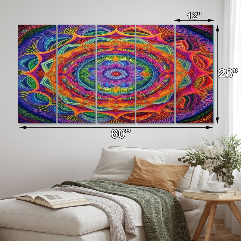 Mandala sacré - Boho Mandala Wall Art Living Room - 5 panneaux égaux