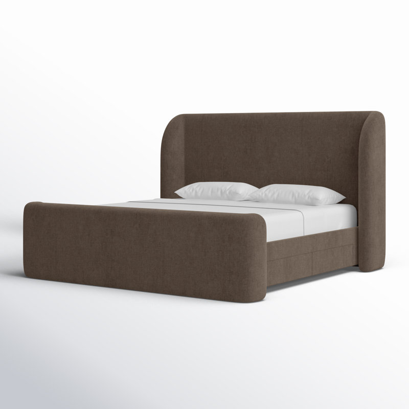 SOPHIA Upholstered Wingback Storage Bed, King, Dark Brown