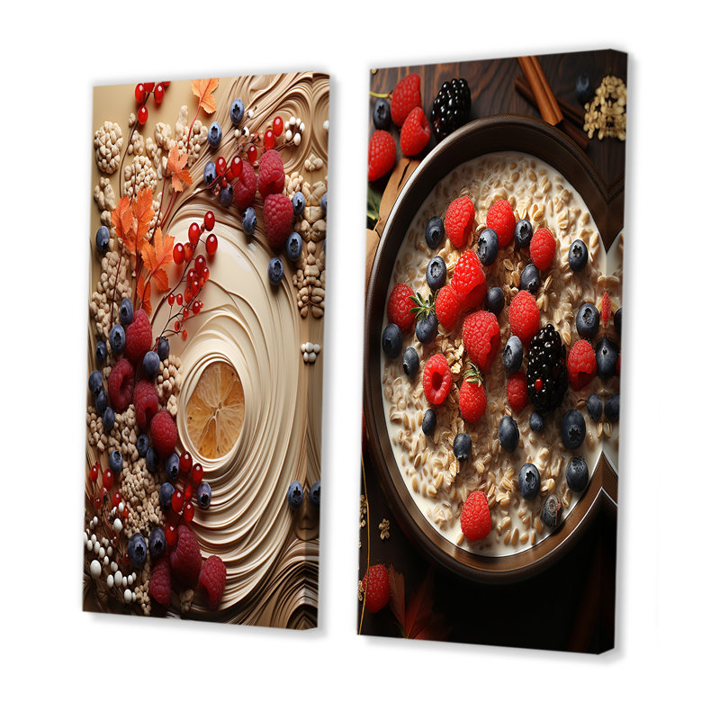 «Oatmeal Odyssey - Petit déjeuner», ensemble d'art mural sur toile, Toile tendue, H 28 po x l 25 po