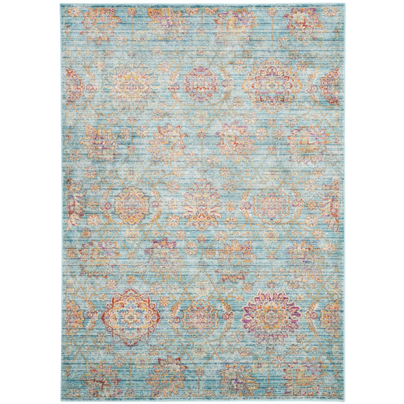 Beausejour Viscose Oriental Rug in Blue/Multi, Rectangle 5'1" x 7'7"