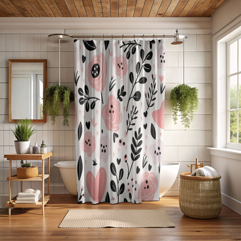 Rideau de douche Blush Blossom 54, H 74 po x l 71 po