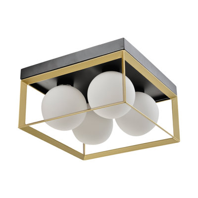 Plafonnier encastré en verre doré noir à 4 lumières 13,98 po Morrine