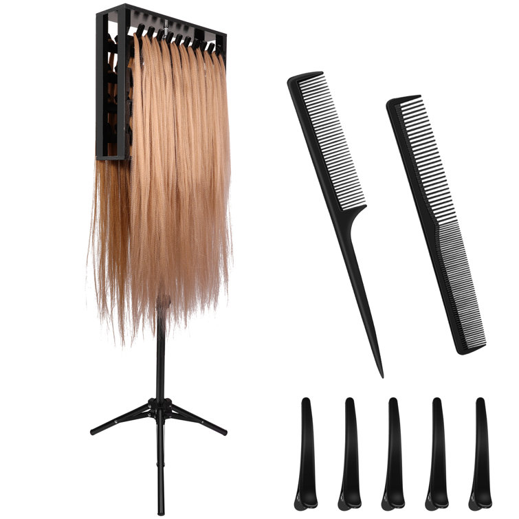 Knepp Braiding Hair Rack Adjustable Wooden Standing Hair Holder Rebrilliant