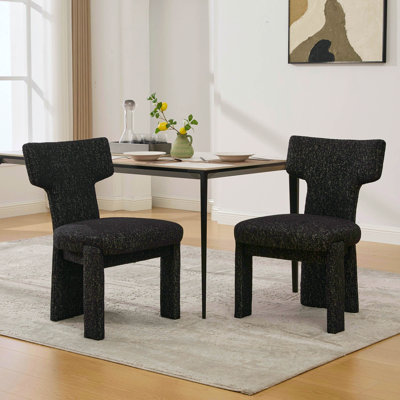 Ensemble de 2 chaises de salle à manger rembourrées en chenille de 22,05 po de largeur avec pieds en bois d'hévéa et dossier incurvé sans accoudoirs pour salon, chambre, café, salle à manger et réception