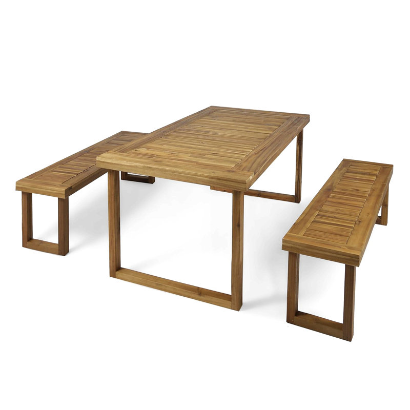 Ensemble repas d'extérieur en bois d'acacia 6 places avec coussins, finition et crème