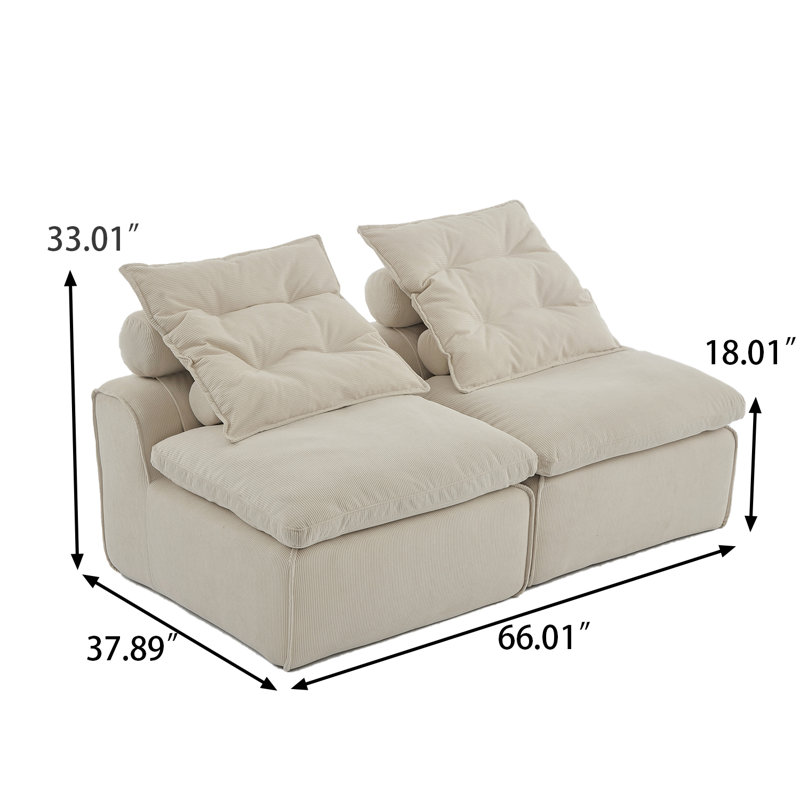 Ensemble de chaises modulaires sans accoudoirs 6 pièces pour le salon de la chambre à coucher, Polyester beige
